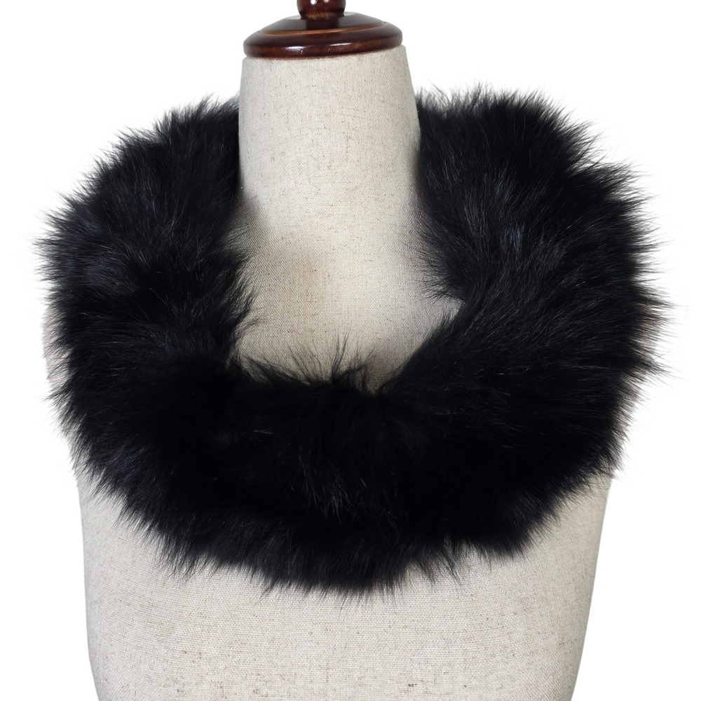 Cedrics Black Real Fox Fur Infinity Scarf Collar Finland Origin Luxury Wrap